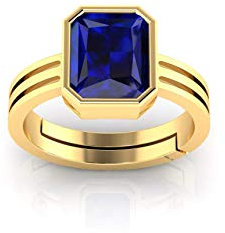 Kirti Sales Gemstone Ratna Blue Sapphire Neelam Gemstone Gold Plated Ring for Women and Men (14.25 ratti to 13.00 carat) by Lab Certified, Natural Blue Sapphire Neelam Gemstone Ring, Blue Sapphire,