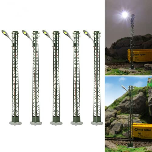 ZYWUOY 5 Stück Modellbahnleuchten Gittermastleuchte, Spur H0 Lichtanlage LED Lampe