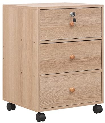 NICEME Mobile File Cabinet with 3 Drawers Under Desk Storage Unit with Lock (Only Top Drawer),Office Drawer Pedestal, Assembly Required (3 Drawers, Maple)