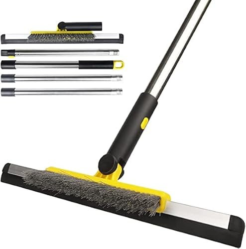 Floor Squeegee Scrubber, Squeegee Broom with 54” Adjustable Handle, Water Squeegee with Grout Brush,Shower Floor Scrubber for Garage Courtyard,Glass, Bathroom,Kitchen,Wall,Tile (YELLOW)
