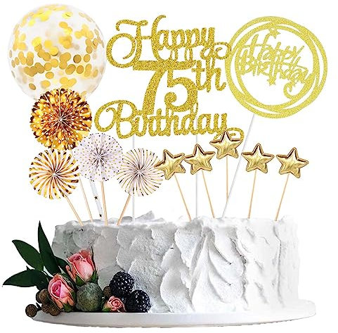 Jxuzh Cake Topper 75 Kuchendeko Gold Happy 75. Birthday Tortendeko Schwarz Kuchen Deko Frau Geburstagstorte