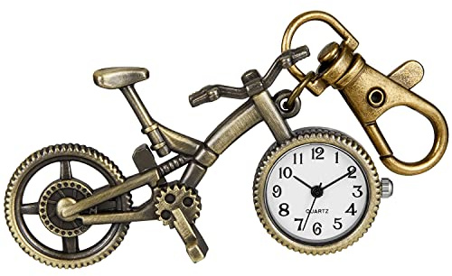 Realpoo Mini Cute Bike Bicycle Shape Pocket Watch for Children,Quartz Pocket Watches with Keychain