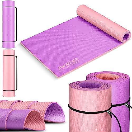 Neosport Flexible Gymnastikmatte - Rutschfeste Sportmatte - Leichte und Strapazierfähige Yogamatte - Wasserdichte Stretching-Matte - Kompakt, mit einer Tragekordel - 61x173x0,6cm - Rosa, Violett