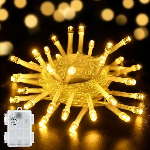 aifulo 2M 20er LED Lichterkette mit Timer (6 Stunden AN | 18 Stunden AUS), IP65 Wasserdicht Warmweiß Lichterkette Batterie für Zimmer Party Weihnachten Innen Außen