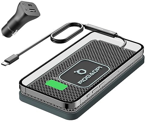 MOGAOPI Wireless Charger Auto, Induktive Ladestation Auto, Rutschfestes Kabelloses Ladepad für Auto Ladematte mit Kfz Ladegerät PD20W USB-C USB-A für iPhone 15/14 Samsung S23/22 (1 Meter Kabel)