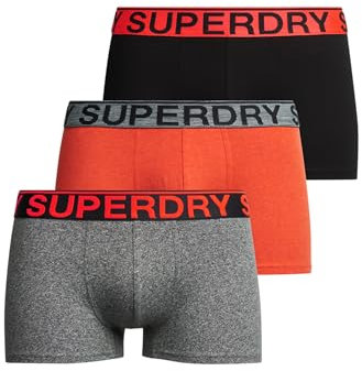 Superdry Herren Trunk Triple Pack Boxershorts, Karst Mega Black/Black/Bright Orange Marl,