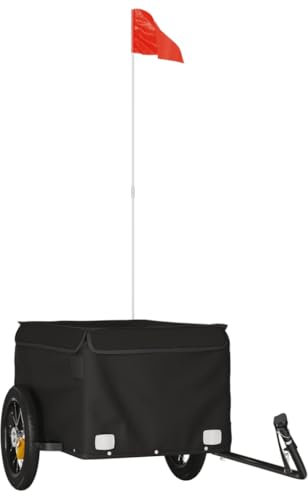 vidaXL Remorque de Vélo, Chariot de Transport avec Barre, Remorque de Bicyclette avec Drapeau Jardin Terrasse Extérieur, Noir 30 kg Fer