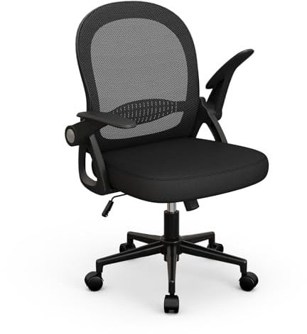 naspaluro Bürostuhl, Ergonomischer Schreibtischstuhl mit Atmungsaktiv Netzbespannung, Hochklappbare Armlehnen, Höhenverstellbarer, Computerstuhl, Leichter Stuhl, 360° Drehstuhl, Schwarz