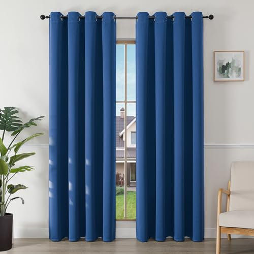 Joydeco Rideau Occultant 2 Pièces L 140 x H 200, Rideau Thermique Isolant Bleu Roi Anti Chaleur Tenture Opaque à Oeillets Isolation Lumiere Anti UV Decoration Chambre Maison Salon Intérieurs