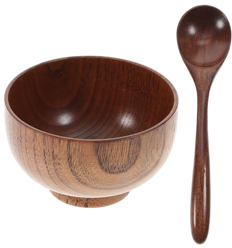 MAGICLULU 2pièces Bols Et Cuillères Bois Écologiques Bols De Riz Et Conteneurs Alimentaires Pour Fruits Et Salades Ustensiles Pour Restaurant Et Maison