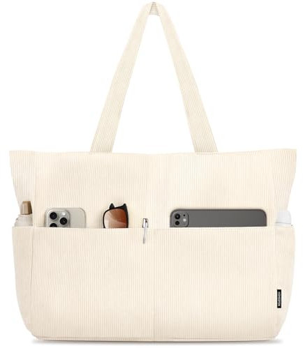 HOMESPON Handtasche Damen Tote Bag Shopper Groß Umhängetasche Cord Crossbody Beuteltasche Schultertasche Stoffbeutel für Einkaufen Schule Arbeit Reisen(Beige)