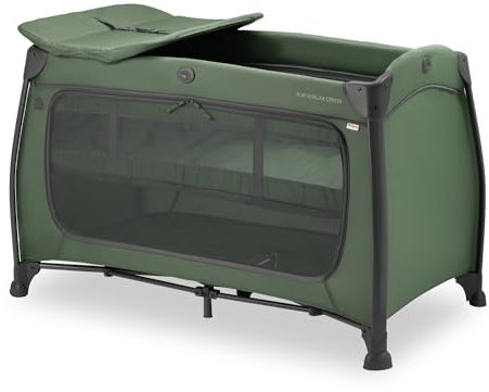 hauck Kinderreisebett Play N Relax Center mit Neugeboreneneinhang, Wickelauflage, Transporttasche, XL Schlupf, Klein Zusammenklappbar, Baby Reisebett Kleinkind ab Geburt bis 15 kg (Dark Green)