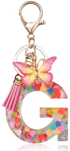 OSDUE Schlüsselanhänger für Damen, Alphabet Schlüsselanhänger, Mädchen Schlüsselanhänger, Rosa Schlüsselanhänger, Schmetterling Schlüsselanhänger Buchstabe für Frauen Mädchen Geburtstag Geschenke, G