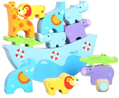 HAWILLOSCH 1set Giocattoli Educativi Legno Animali per Ragazzo Ragazza di Blocchi Impilabili per Sviluppo Motorio e Interazione Familiare