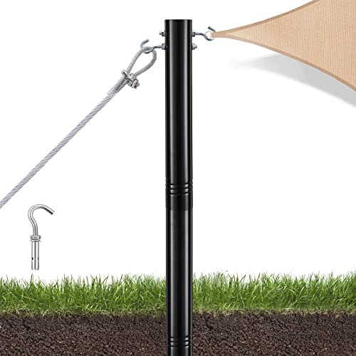 Starbover Kit de bâtons de voile d'ombrage en métal robuste, 63 mm d'épaisseur, pour jardin, terrasse, jardin, pelouse et guirlande lumineuse, 3,4 m, noir
