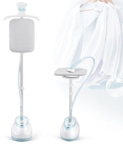 CGOLDENWALL 2-in-1 Standing Garment Steamer for Clothes with Flat & Hanging Iron Options, Powerful Wrinkle Remover, 1-Hour Continuous Steaming, Includes Garment Hanger, Ironing Board, and Gloves