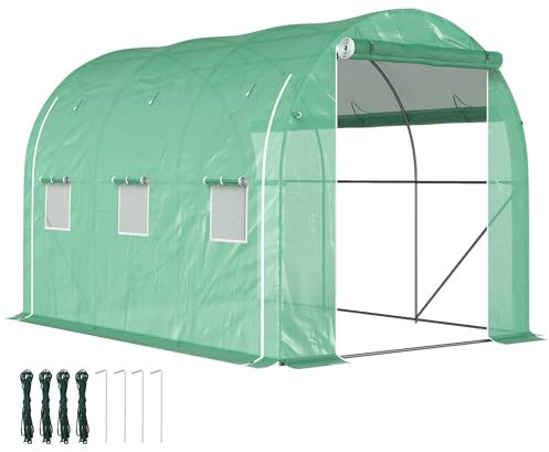 Outsunny Serre de Jardin 6 m² 3 x 2 m avec 1 Porte + 2 parois latérales zippées enroulables, 6 fenêtres, Acier galvanisé PE Haute densité 140 g/m² Anti-UV Vert
