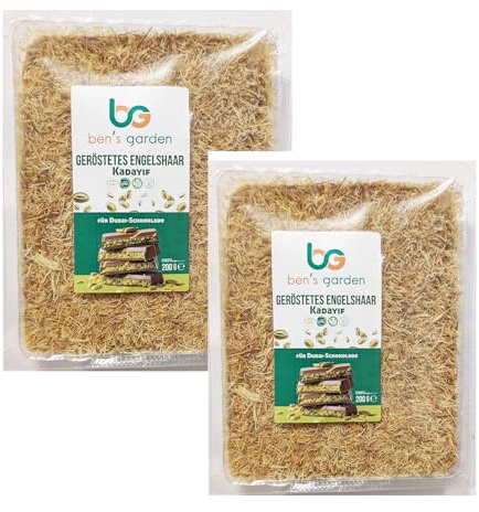 Ben's Garden Kadayif Engelshaar 2x200g für Dubai Style Schokolade | Teigfäden 100% natürlich, ohne Zusatzstoffe & Transfette. Knusprig! Ideal als Topping für Müsli & Joghurt.