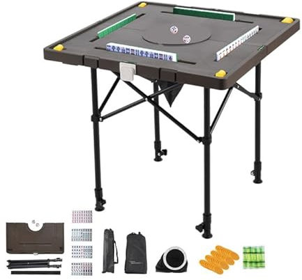 Mesa plegable Mahjong, mesa de juego de cartas portátil, 4 portavasos, escritorio plegable cuadrado para 4 jugadores para juegos de mahjong póker dominó para adultos