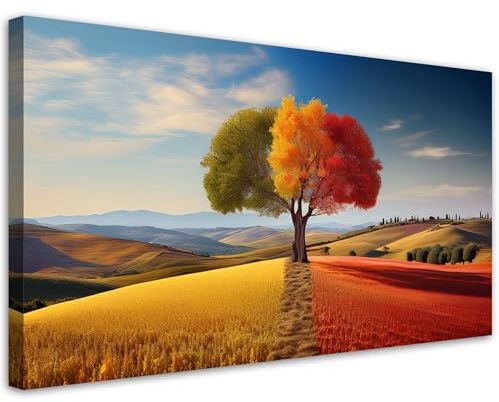 Feeby Bild auf Leinwand - Wandbilder Wohnzimmer Aesthetic - Bunte Baum-Natur-Abstraktion - 80x40 1tlg - Schlafzimmer Wandekoration - Bilder Zimmer - Living Room - Deko Wandbilder - Moderne Bild