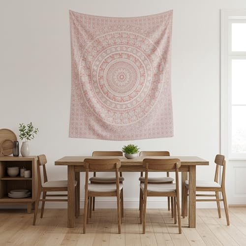 Craft Trade Mandala Rosa Wandteppich Indische Wandtuch Tapestry Wandbehang Boho Wandteppiche für Heimdeko Wohnzimmer und Schlafzimmer - 76 x 102 cm