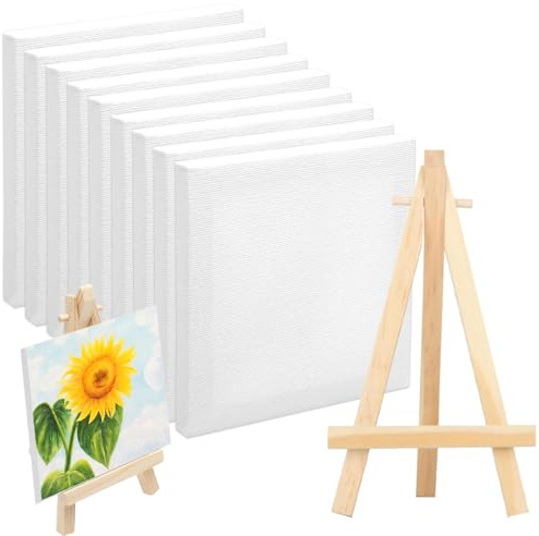 Mini-Staffeleien mit Leinwand, 9 Stück Mini Leinwand(10 x 10cm)