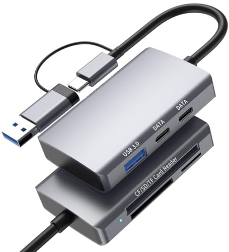 6 in 2 SD Kartenleesr,CF/SD/TF Speicherkartenleser für iPhone/iPad/Computer, CF/dualem USB Cund USB A 3.0 Gbit/s Geräte mit TF/Micro SD/SDHC/SDXC/MMC Kartensteckplätzen