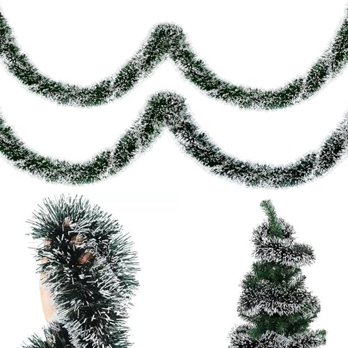 Weihnachtsgirlande 10M Weihnachtsbaum Girlande,Weihnachtsdeko Girlanden Tannengirland Girlande,Weihnachten Outdoor Weihnachtsdeko,Weihnachtsbaum Hängende Dekorationen Weihnachtsgirlanden,Grün/Weiß