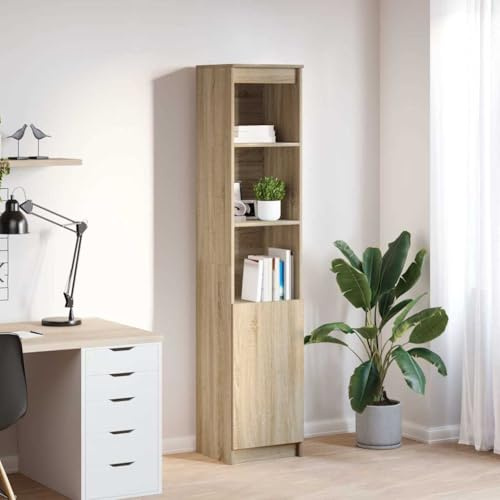 GeenYuu Sonoma-Eiche Highboard, 37,5x35x180 cm Holzwerkstoff Schrank, schmale Kommode mit flexiblem Türeinbau, vielseitiger Stauraum für Zuhause