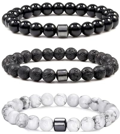 JazRvr Raucherentwöhnung Armband, 3 Stück Magnet Armband Set In Dunkelgrau Vulkanstein Weißkiefer, Rauvera Anti-Raucher-Armband, Rauchen Aufhören Hilfe, Diskretes Tragen Für Den Alltag