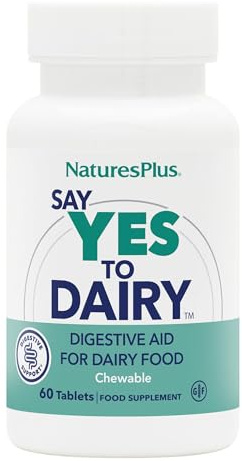 NaturesPlus Say Yes to Dairy - Natural Lactase Enzyme Supplement, High Strength, Lactose Intolerance Relief - Gluten Free, Vegan - 60 Chewable Tablets