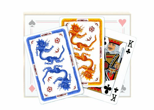 Vier Treff Spielkarten Meissen - Ming Drache - blau/gelb