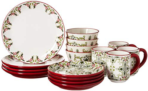 American Atelier 16-teiliges Geschirrset aus Steingut, weihnachtlich, Grün
