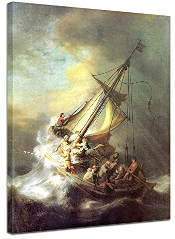 Bilderdepot24 Bild auf Leinwand | Rembrandt Christus im Sturm auf dem See von Galilea in 90x120 cm als Wandbild | Wand-deko Dekoration Wohnung alte Meister | 180286-90x120