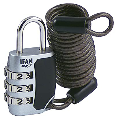 IFAM Candado Combinación Serie CS, Modelo C25S con Cable, Ideal para Bolsas, Maletas y Equipaje, Acero Cromado, Más de 1.000 Combinaciones, Seguridad y Protección
