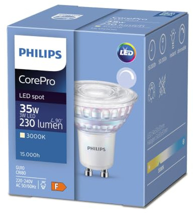 Philips CorePro LED Spot 4W GU10 A + White LED Bulb - LED Bulbs (White, Silver, Translucent, A +, 50/60, 19MA, 220-240)