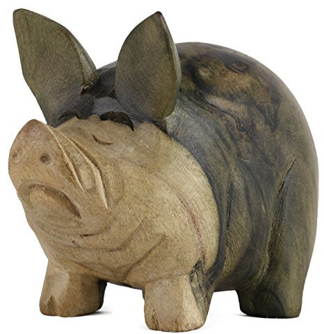 ART-CRAFT Holz Schwein von Hand geschnitzt aus einem schönen Stück Holz 12cm