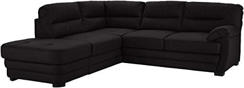 Mivano Ecksofa Royale / Zeitloses L-Form-Sofa mit Ottomane und hohen Rückenlehnen / 246 x 90 x 230 / Lederoptik, schwarz