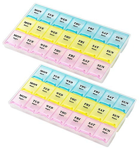 Organizer settimanale per pillole, confezione da 2, 21 giorni, per pillole, vitamine e farmaci, promemoria medicinali per 3 volte al giorno,(lingua italiana non garantit).