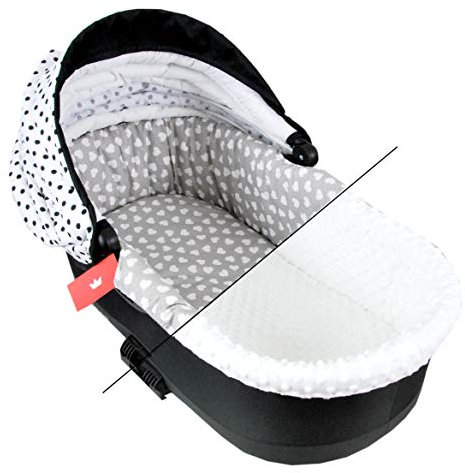 BABYLUX Umrandung für Kinderwagen Stubenwagen BABYWANNE + Matratze 2 Tlg Set Doppelseitig (W7 - Weiß + Herze)