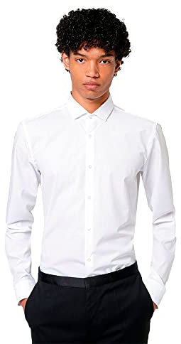 HUGO Herren Erondo Extra-Slim-fit Hemd aus Baumwoll-Popeline mit Cutaway-Kragen Weiß 40
