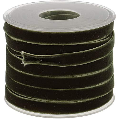 POFET 20 Yard 10mm Wide Velvet Ribbon Roll for Crafts Decoration - Green