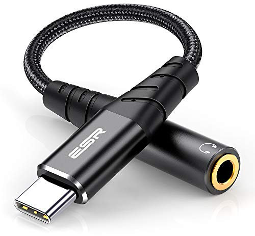 ESR USB Type-C to 3.5 mm Female Headphone Jack Adapter, USB-C to Aux Audio Dongle Cable Compatible with Galaxy S23/S22/S21/S20/Note10/A52, iPad Air 5/4, iPad Pro 12.9ʺ/11ʺ, iPad 10/mini 6, Black
