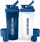 KICHLY Set of 2 Classic Protein Shaker Bottle (700 ml) with Protein Shaker Ball - Non-Leak Cap with Container for Protein Shakes – Perfect Fitness & Workout Partner (Navy & Clear)