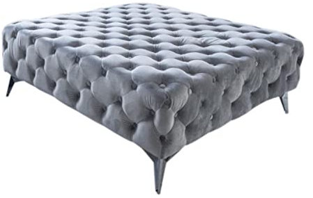 KAWOLA Sitzhocker Polsterhocker Hocker NARLA Samt Hocker Metall Füße komfortabel Polsterung Absteppungen im Chestefield Stil Silver 110x110cm