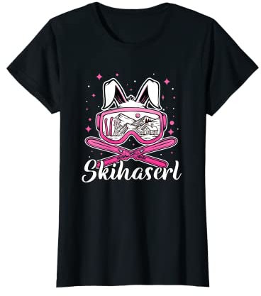 Damen Skihaserl Skihäschen Skibrille Skifahren Apres Ski T-Shirt