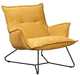Stella Trading VICO Sessel mit Armlehnen, Senf - Bequemer Wohnzimmer Fernsehsessel Relaxsessel mit schwarzem Metallgestell - 82 x 76 x 86 cm (B/H/T)