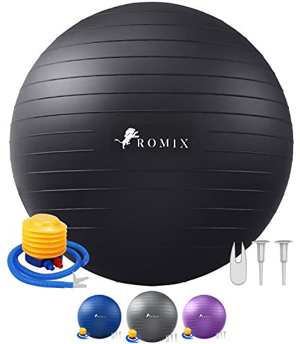 ROMIX Gymnastikball 65cm 55cm 75cm Pezziball, Anti-Burst Sitzball mit Pumpe, Aufblasbarer Pilates Ball für Yoga, Fitness und Balance, Trainingsball für Schwangerschaft, Home Büro Gym Yoga Ball
