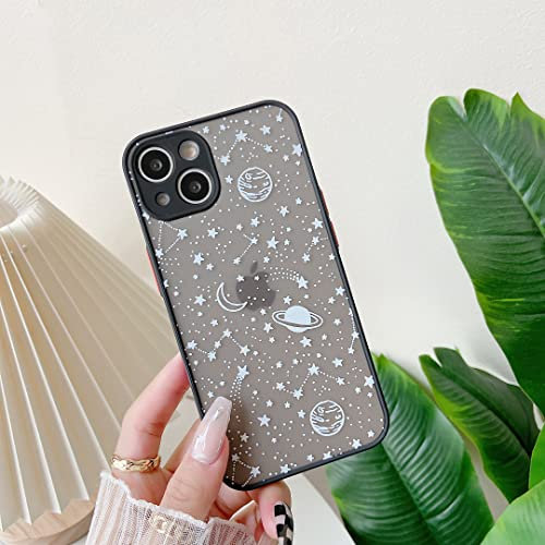 ZTOFERA Kompatibel mit iPhone 13 Hülle (6,1), Planet Stern Universum Muster Schutzhülle Matt Harte PC Rückseite Hülle Silikon Bumper Cover Handyhülle für iPhone 13, Weiß Sky