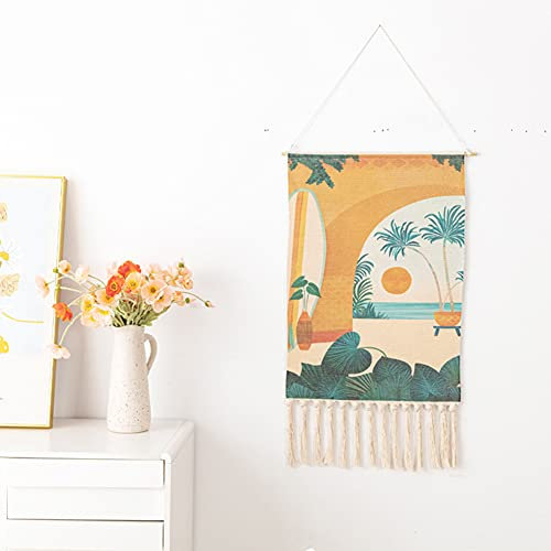 Ricemru Boho Wandbehang Sonne Meer Palmen Pflanze Bunt Wandteppich Geflochten Natur Landschaft Abstrakte Kunst Wandtuch Wanddeko Tapestries für Schlafzimmer Wohnzimmer